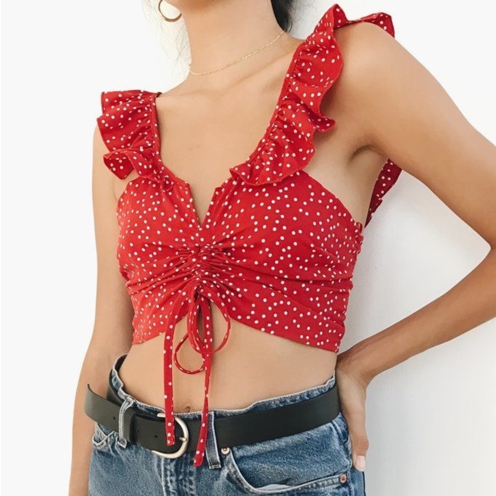 KENDAL & Kylie Red Ruffle Polkadot Top Size Small